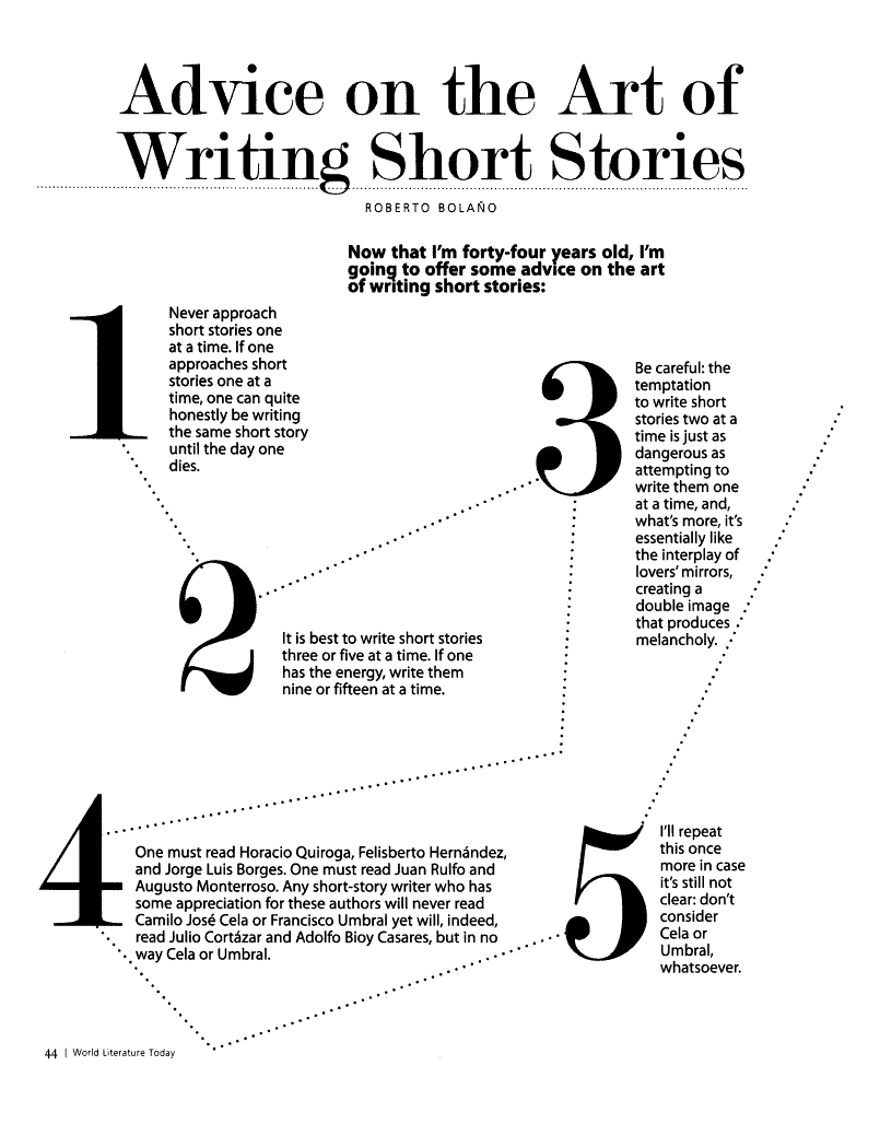 Advice on the Art of Writing Short Stories” — Roberto Bolaño